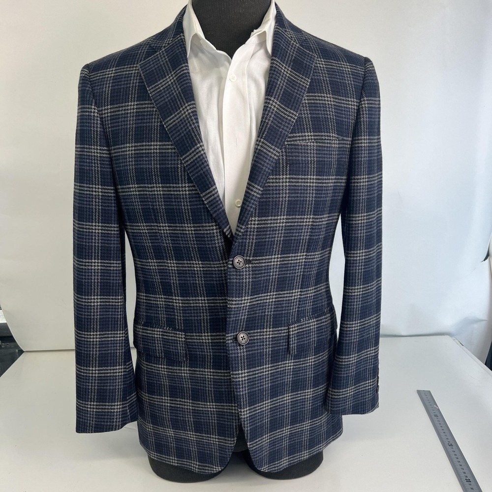 Aquascutum Blazer Mens 40 Blue Plaid Wool Tweed Sport Coat Jacket Casual Japan